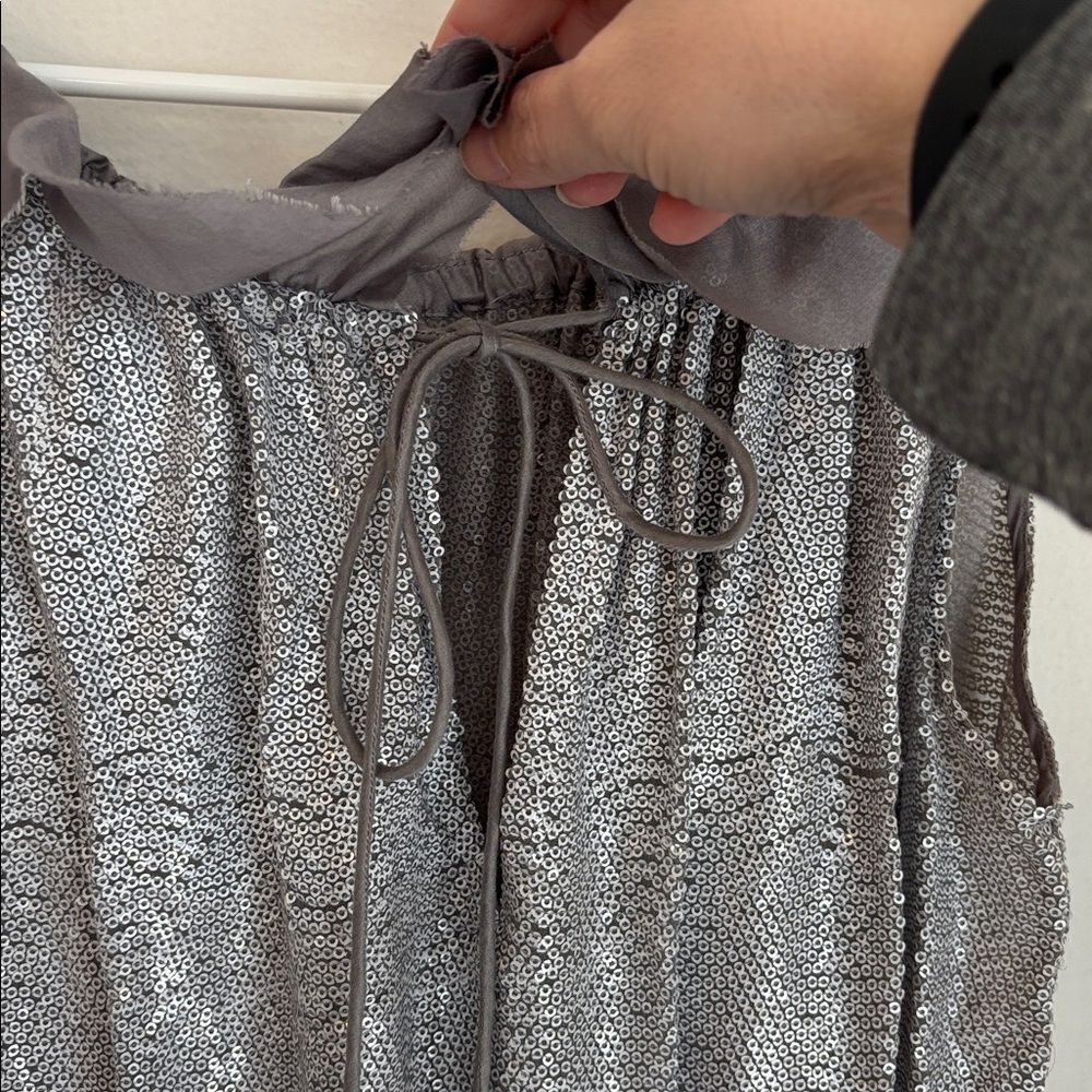 Sachin + Babi 100% silk Silver metallic Sleeveless Top w/ Ruffle Details women M - Picture 10 of 10